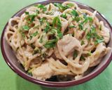 Φωτογραφία βήματος 7 της συνταγής "Spaghetti alfredo με κοτόπουλο και μπρόκολο" 🐔🍝