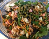 Une image de l'étape 9 de Salade de lentilles au bœuf,tomates,carottes et pissenlit.