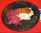 A picture of step 6 of Homemade Southern-Style Longaniza with Garlic Mashed Potatoes and Red Cabbage Sauerkraut.