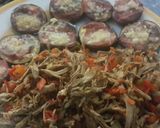 Foto del paso 7 de la receta: Pollo esmechado full vegetales acompañado con tapas de berenjena