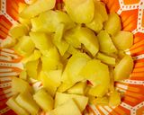 A picture of step 1 of Potato salad with pickled cucumbers and green peas.