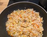 A picture of step 7 of Fried rice with spam, egg and lettuce.