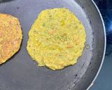 A picture of step 4 of Lobia chilla loaded with veggies.
