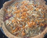A picture of step 2 of Caramelised red onion and Parma ham crust less quiche.