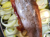 Trucha al horno con jamón y patatas panaderas
