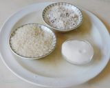 A picture of step 1 of Sweet Puttu (steamed rice cake from Kerala) with coconut.