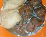 A picture of step 11 of Moimoi with oxtail pepper soup.