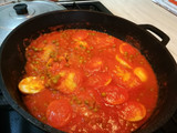 Bacalao con huevo y guisantes