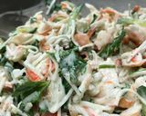 A picture of step 3 of S.A.C(Shrimps and Artificial Crabs) Sandwich.