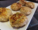 A picture of step 11 of Bring-a-smile chicken burgers with blue cheese or pesto filling 😊.