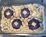 Une image de l'étape 9 de Gratin aux deux pommes de terre,deux fromages et saucisses blanches.