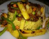 A picture of step 5 of Beef Steak served with grilled veggies,sauce & Vegetables rice🔥.
