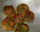 A picture of step 6 of Arbi leaves pakoda/ fritters.