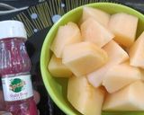 A picture of step 1 of Rose melon Shake with coconut and sabja.