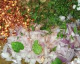 A picture of step 2 of Turai chhilka kofta with curry.