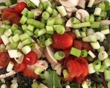 A picture of step 4 of Roasted Chicken and Spring Onions, with Lime and Oil dressing, served in a Green Salad.