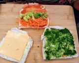 A picture of step 3 of Pinwheel sandwitches/Tricolour Sandwiches.