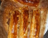 A picture of step 6 of Puff pastry hot dogs with caramelized onions.