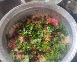 A picture of step 6 of Smokey tandoori chicken drumsticks biryani with mint mango raita.