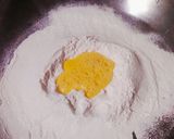 A picture of step 3 of Homemade farfalle pasta in three colour.