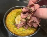 A picture of step 3 of Colcannon with confit egg and peppered beef - Irish mash.