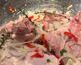 A picture of step 1 of Poul Nan Sos. (Haitian chicken in sauce).