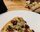 A picture of step 7 of Artichoke, Sun-dried Tomato, and Goat Cheese Pizza.