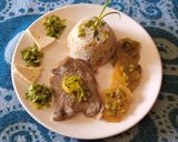 Foto del paso 16 de la receta: CARNE SUDADA, con ARROZ de GARBANZO y papas con verduras verdes y mantequilla clarificada con ajo