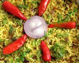 A picture of step 5 of Onion fried rice.