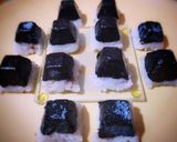A picture of step 4 of Oreo coconut pyramids.