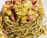 Foto del passaggio 3 della ricetta Carbonara Linguine pistacchio, guanciale, uova e cipolotti