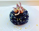 A picture of step 4 of Squid Ink Spaghetti with Calamari and Cauliflower.