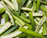 A picture of step 1 of Khichadi with fried bhindi and Papad.