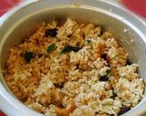 A picture of step 6 of Ellu satham (ellorai in Tamil)-Rice cooked with sesame seed masala powder.