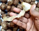 A picture of step 1 of Taro root mor kuzhambu.