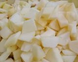A picture of step 1 of Yogurt fruit chat including banana 🍌 apple 🍎 peaches 🍑.