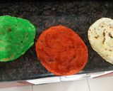 A picture of step 3 of Tri colour suji pancake Swiss roll.