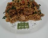 A picture of step 3 of Three-Meat Rice with Beef, Chicken, and Pork Sausage.