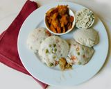 A picture of step 7 of Idli with oats and veggies, sambar.