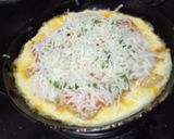 A picture of step 6 of Pizzta (pasta pizza).
