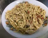 Une image de l'étape 12 de Tagliatelles au poulet tomates et sauce roquefort.