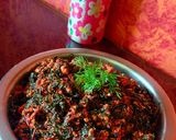 A picture of step 4 of Paneer Lalmath/lal saag.