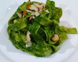 A picture of step 7 of Tagliatelle with Spinach and Almond Pesto.
