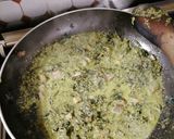 A picture of step 2 of Spaghetti with Guanciale, Tuscan Kale Pesto, Pistachios, and Parmesan Crisps.