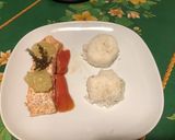 Une image de l'étape 9 de Pavé de saumon au thym frais,tomates et citron vert (riz Halloween).