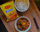 A picture of step 10 of Maggi Manchurian with Steamed Rice.