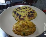 A picture of step 4 of Turnip saag with makki roti.