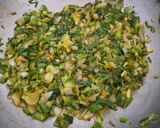 A picture of step 3 of Brinjal bharit (Maharashtrian thali).