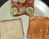 A picture of step 1 of 3 layered cheese sandwich.