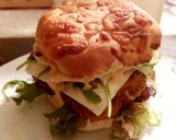 A picture of step 7 of My Hot Sandwich cheese topped Toasted Barm with Chicken etc 🥰.